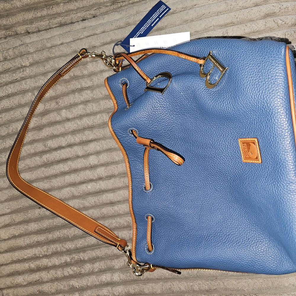 Dooney & Bourke Blue and Tan Leather Shoulder Bag